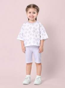 SUMWON Adorable Daisy Print Cropped T-Shirt Girls Summer Floral Pattern Toddler Tee Set Spring Garden Collection - Mauve Purple - View 7