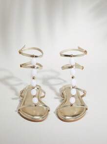 SHUZIA Phụ nữ Thoải mái Hàng ngày Mùa hè Dễ thương Kỳ nghỉ Thường ngày Đá Trang trí Dép đế bằng - Màu be - Xem 6