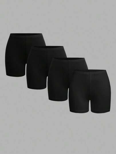 SHEIN EZwear 4 件套女士黑色紧身休闲七分打底裤套装，适合夏季