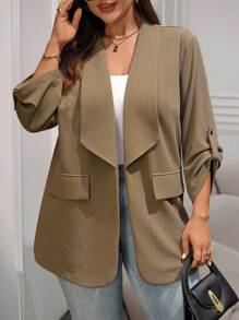 SHEIN LUNE Sacou cu guler șal, culoare solidă, casual/de serviciu, mărime plus