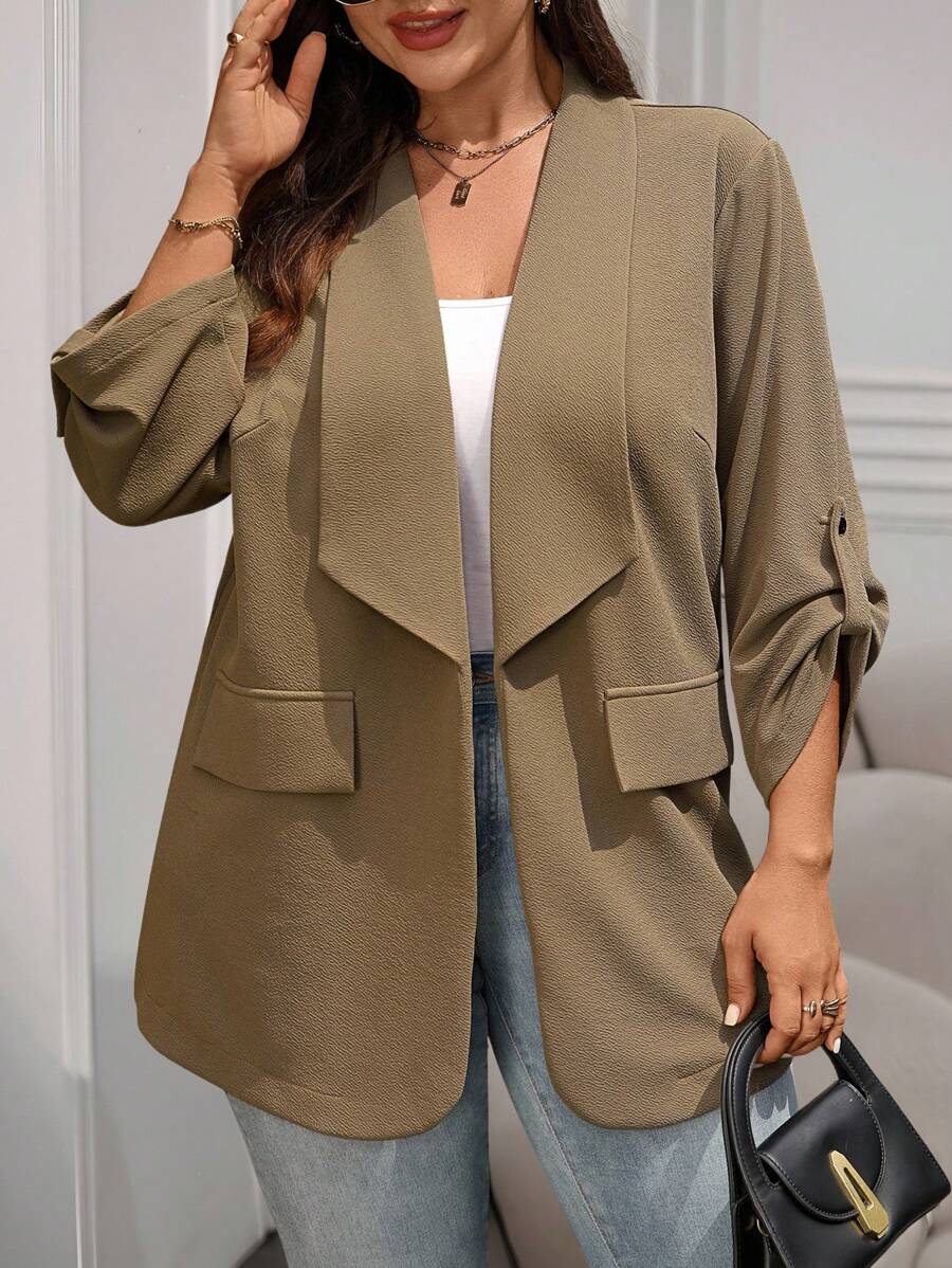 SHEIN LUNE Sacou cu guler șal, culoare solidă, casual/de serviciu, mărime plus