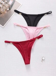 Snug Zone paquete de 3 bragas tipo tanga de unicolor simple con detalle metálico para mujer