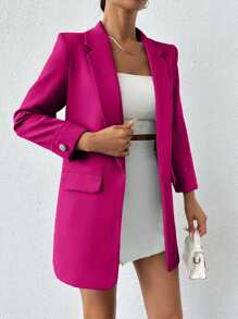 EURMUSE Chaqueta blazer elegante de unicolor para mujer para el trabajo - Rosa Fucsia - Ver 3