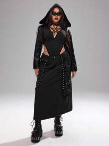 Whyspr Chaquetas informales de talla grande con estilo punk para mujeres - Negro - Ver 4