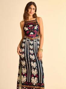 CAJUNI 女士热带植物印花休闲吊带连衣裙，适合度假 - 波西米亚风女装/女士西式服装/图案/休闲女士 - 彩色 - 查看 4