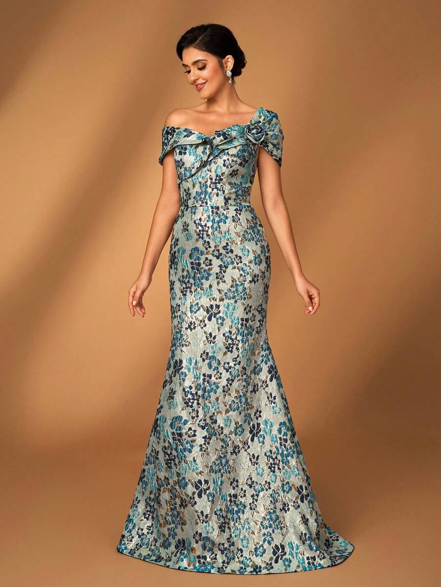 Serin Váy đuôi cá hoa 3D tay áo bằng vải satin Jacquard sang trọng thanh lịch, thích hợp cho tiệc cưới, tiệc độc thân, kỳ nghỉ, vũ hội, dạ hội, váy dạ hội cho mẹ cô dâu - Nhiều màu - Xem 1