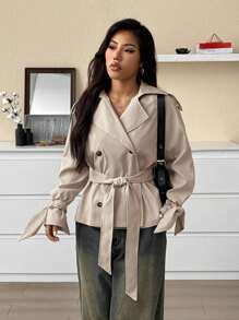SHEIN EZwear Casual Versatile Fashion Waist Tie Long Sleeve Women Trench Coats,Fall Women Clothes