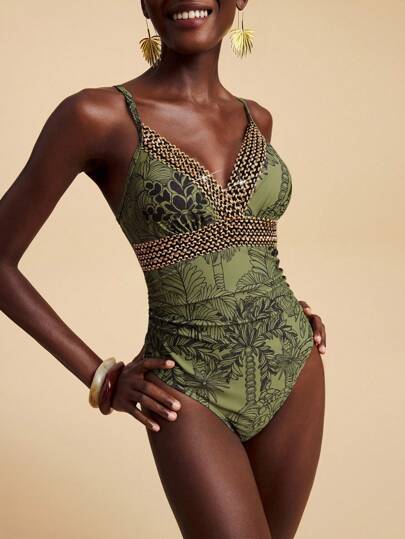 Travachic Green Print One-Piece Swimsuit With Spaghetti Straps And Ruched Waist Beaded Swimsuit Tropical Print Swimsuit Green Swimsuit One Piece Swimsuit Women Swimsuits,Casual,Vacation,Vacation Outfits Women,Vacation,Summer Holiday Outfits ,Holiday Outfits For Women,Holiday,Vacation Outfits For Women,Vacation Dress,Elegant,Going Out,Party,Beach,Beach Dress,Beach Shorts,Beach Dresses,Beach Outfits For Women,Beach Skirt,Beach Set,Beach Outfit,Beach Outfit For Women,Summer,Summer Clothes,Summer Holiday Outfits,Flower,Graphic,Carmaval,Carnival,Western,Festival,Spring To Summer,Green,Tropical Vacation, Bohemian Outfits, Ibiza Outfits, Western Style