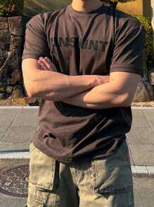 DAZY Camiseta casual de hombre con estampado de letra, verano - Marrón - Ver 5