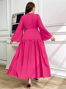 Ellevyn Plus Size Women Elegant,Formal,Wedding Ninang Dress, Pleated Flare Sleeve Maxi,Blush Pink,Autumn,Mother Of The Bride,Vintage Classy Outfits - Hot Pink - View 9