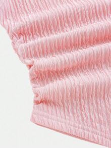 SHEIN Teen Girls Spring& Summer,Valentine Day~Clean Girl,Spring Solid Pink/Knitted Texture Fabric Asymmetric Hem T-Shirt,/Suitable For Spring And Summer Wear,Gathering