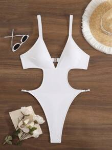 Swim SXY Nuovo costume da bagno intero sexy con scollo a V profondo, taglio alto e schiena scoperta, adatto per l'estate - Bianco - Visualizzare 3