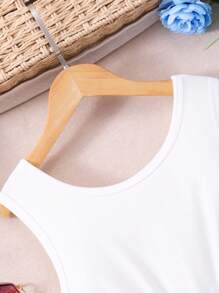 Tween Girls' Floral Print Romper With Round Neck, Sleeveless, School, Campus, College - Blue - View 4