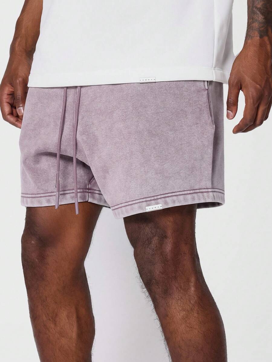SUMWON Pantalón corto lavado premium con entrepierna caída de ajuste regular esencial - Morado - Ver 1