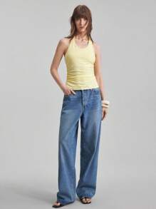 Ontre 2025 Sommer & Herbst Damen Lässig einfarbiges Trägertop mit Rückenausschnitt, enge Passform, elegantes ärmelloses Shirt für Musikfestivals, Partys, Basics, Schulterfreie Bluse, Business Lässig