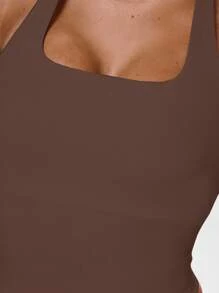 Musera Sport Top ajustado con cuello halter y tirantes en la espalda para actividades, entrenamiento, gimnasio, pádel, tenis, pickleball - Marrón Chocolate - Ver 6