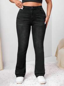 Firerie Plus Bootcut Leg Jeans, Fall Women Clothes - Black - View 3