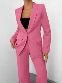 EURMUSE Conjunto de chaqueta y pantalones de unicolor para mujer - Rosa - Ver 3