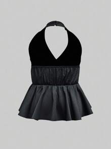 INAWLY Top halter de color negro sólido, sin espalda, para tallas grandes, sexy