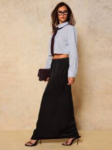 COSMINA Falda de satén de unicolor casual para ir y venir, faldas negras para verano/otoño