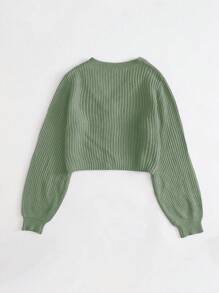 Cloudara Solid Button Front Bishop Sleeve Cardigan - Mint Green - View 2