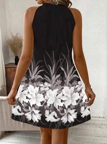SHEIN Clasi Vestido corto casual con cuello redondo y estampado floral para mujer, adecuado para el verano