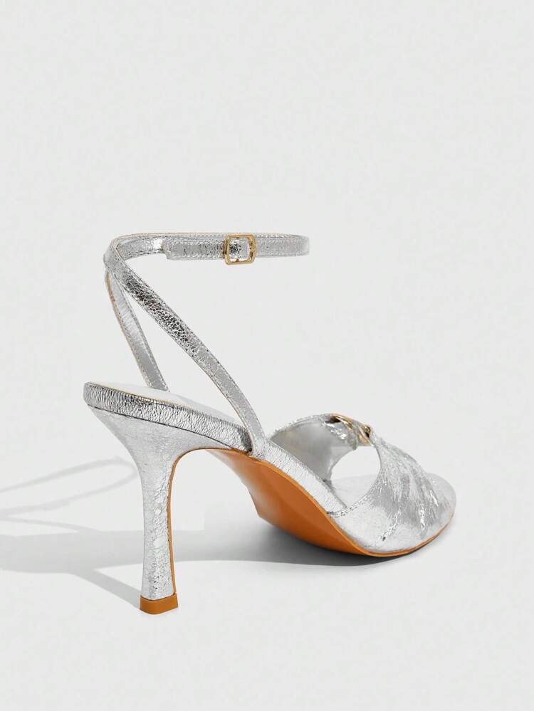 CUCCOO SZL Women Fashion Sexy Round Toe Strap Metallic Ankle Strap Summer Date Glamorous Metallic High Heel Sandals