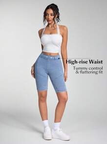 Flexra Women's Stretchy Casual Versatile Knit Denim Shorts - Light Wash - View 6