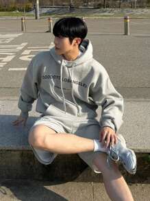 DAZY Men's Letter Print Hoodie Sweatshirt Set, Casual For Spring & Autumn - Grey - View 5