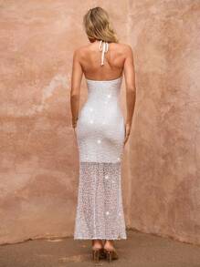 Lavishia 长款全白针织亮片透视海滩度假露背连衣裙 夏季度假 Y2K 服装女装 Y2K 返校服装 乡村服装女装 老钱风格女装 外出机场服装 女装 女装 女士海滩服装 沙滩裙 海滩度假服装 海滩必备品 派对裙 骄傲海星亮片连衣裙 度假服装 机场装 夏季蜜月装 女士连衣裙 波西米亚风