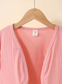 SHEIN Tween Girls Fitted Elegant Cropped Cardigan,In Fall/Winter, Pink