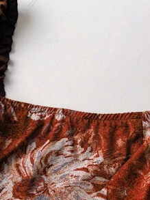 Sweetra Vintage Print Puff Sleeve Dress - Burgundy - View 3