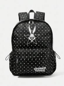 LOONEY TUNES X SHEIN Ladies Casual Commuter Backpack With Cartoon Rabbit And Star Pattern, Fashion, School Backpack - Black - View 2