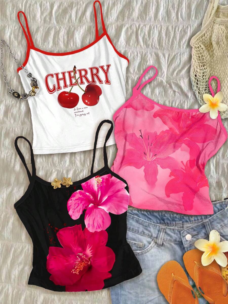 青少年女孩修身休闲运动吊带背心基本款 3 件套 - 彩色 - 查看 1