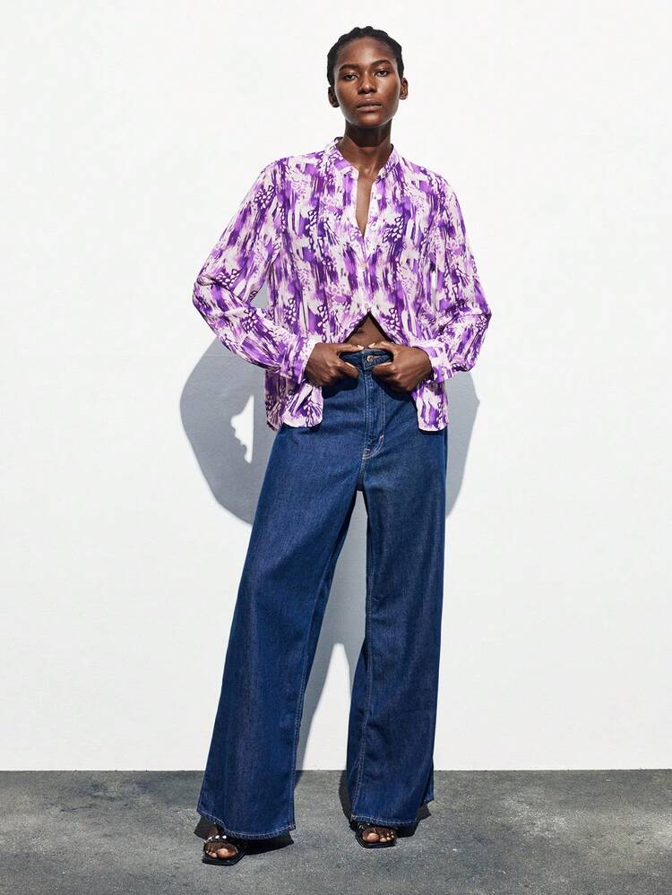 SHEIN Maija Chemise décontractée pour femmes avec imprimé tie-dye, pour les vacances. Blouses et chemises pour femmes, blouses d'été, blouse occidentale boutonnée pour femmes, blouse violette, vacances