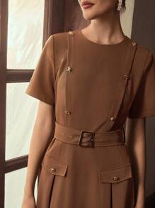 ZEYLAH DOUBLE-BREASTED DECOR BELTED DRESS