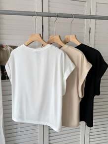 SHEIN LUNE 3 件套女士休闲纯色基本款短袖 T 恤可爱上衣基本款上衣女士外出机场装街头装外出上衣女士夏季 3 件套女士短款上衣女士上衣 T 恤女士外出上衣女士上衣女士节日装奶油黄色外出上衣女士纯色上衣纯色上衣 - 彩色 - 查看 2