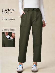 OutZeal 女式弹力速干柔软筒形徒步裤，日常户外徒步裤 - 軍綠色 - 查看 4