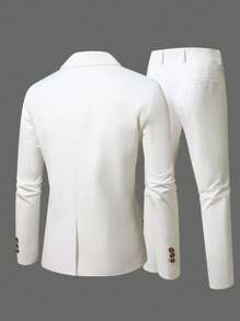 Calvornis Plus Size Men Two-Piece Set, Solid Color Lapel Neck Long Sleeve Blazer And Pants - Beige - View 2