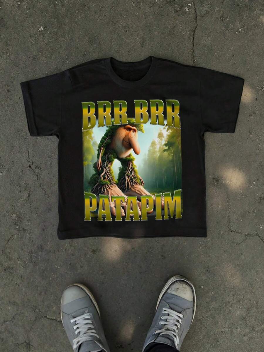 Men's Regular Brr Brr Patamin Italy Brainrot Unisex T-Shirt, Italy Brainrot Shirt, Brainrot Vintage Bootleg Shirt, Unhinged Clothes, Weird Tee Casual American Minimalist Men's Graphic Print Short Sleeve Crew Neck T-Shirt - Black - View 1