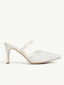 CUCCOO CHICEST 女士尖头高跟蕾丝网白色带镂空后跟派对婚鞋 - 白色 - 查看 2