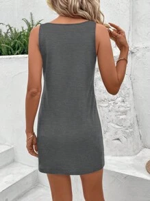SHEIN LUNE Casual Heart Pattern Camisole Dress, Suitable For Summer Suitable For Going Out - Dark Grey - View 2