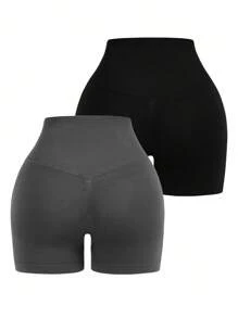 Easithlete 2 Pcs Seamless High Elastic Criss-Cross Waist Yoga Sports Shorts Workout Short High Waist Workout Shorts Lifting & Shaping Gym Sports Shorts