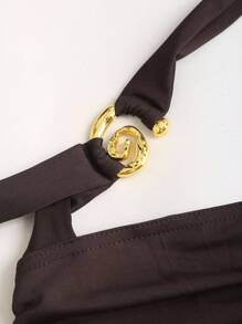 Sweetra New Summer Spiral Gold Jewelry Design Backless Jumpsuit For Women, Waist Cinching Casual Daily Wear