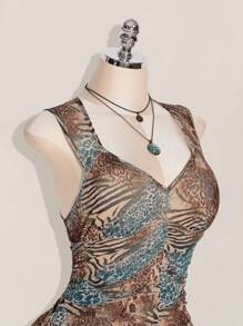 SHEIN ICON Plus Size Leopard Print Ruffle Sweetheart Neck Backless Tie Strap Holiday Dress, Bohemian Floral Ruffle Maxi Dress, Boho Chic