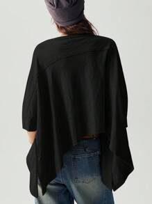 Bohemela Áo thun dệt kim cổ chữ V rộng rãi, giặt sạch cỡ lớn - màu đen - Xem 2