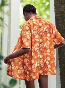 Maija Vestido de playa de manga corta con estampado de océano para mujer