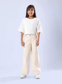 SUMWON Modern High-Rise Wide-Leg Denim Pants Casual Classic Everyday Autumn Winter Jean Collection Relaxed Fashion - Apricot - View 3