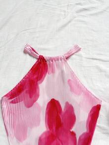 Soleia 女式露背花卉印花褶皱迷你连衣裙，修身廓形，适合度假、约会、下午茶、节日、音乐节、波西米亚风、春夏季 - 彩色 - 查看 6