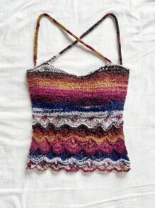 Soleia 复古休闲渐变棕色吊带背心露背系带针织毛衣上衣 - 彩色 - 查看 6